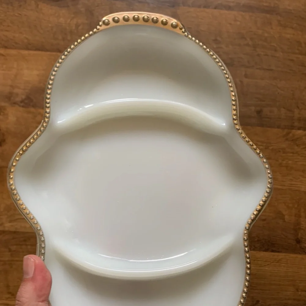 40's Fire King Milk Glass Divided Dish